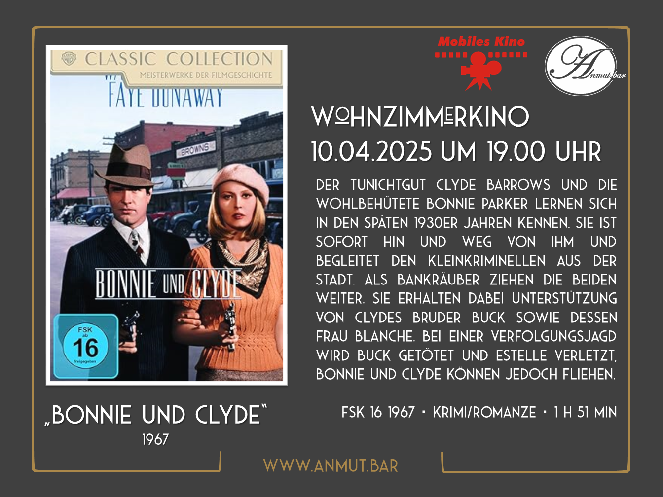 Wohnzimmerkino: „Bonnie und Clyde“ 1967