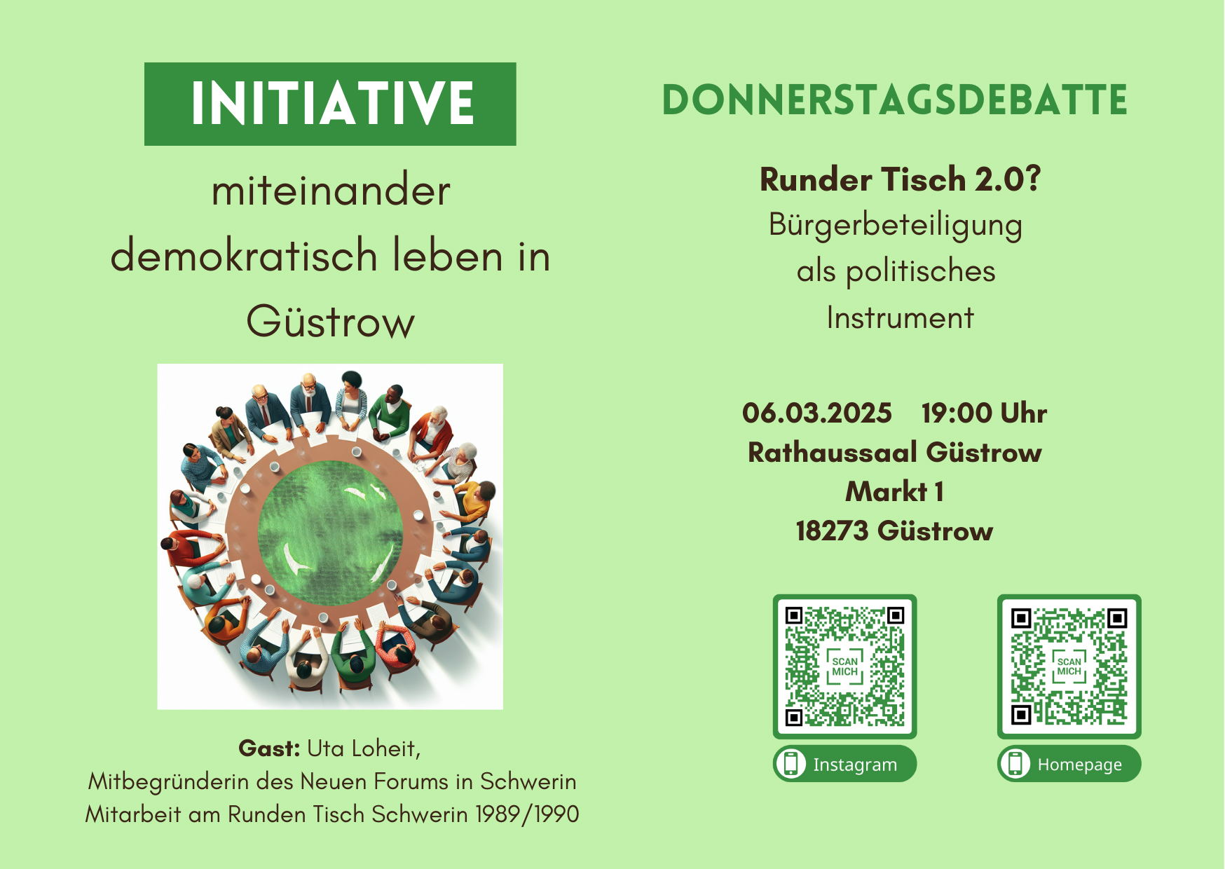 Donnerstagsdebatte – Podiumsdiskussion „Runder Tisch 2.0 ? Bürgerbeteiligung als politisches Instrument“