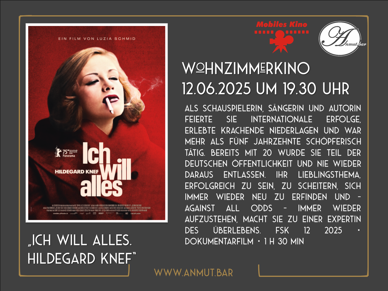 Wohnzimmerkino: „Ich will alles. Hildegard Knef“