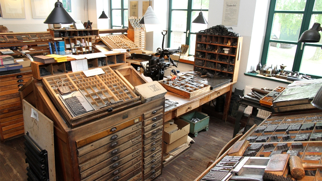 Blick in die Druckwerkstatt des Buchdruckmuseums Krakow am See © MV Foto e.V. Fotografin: Angelika Lindenbeck
