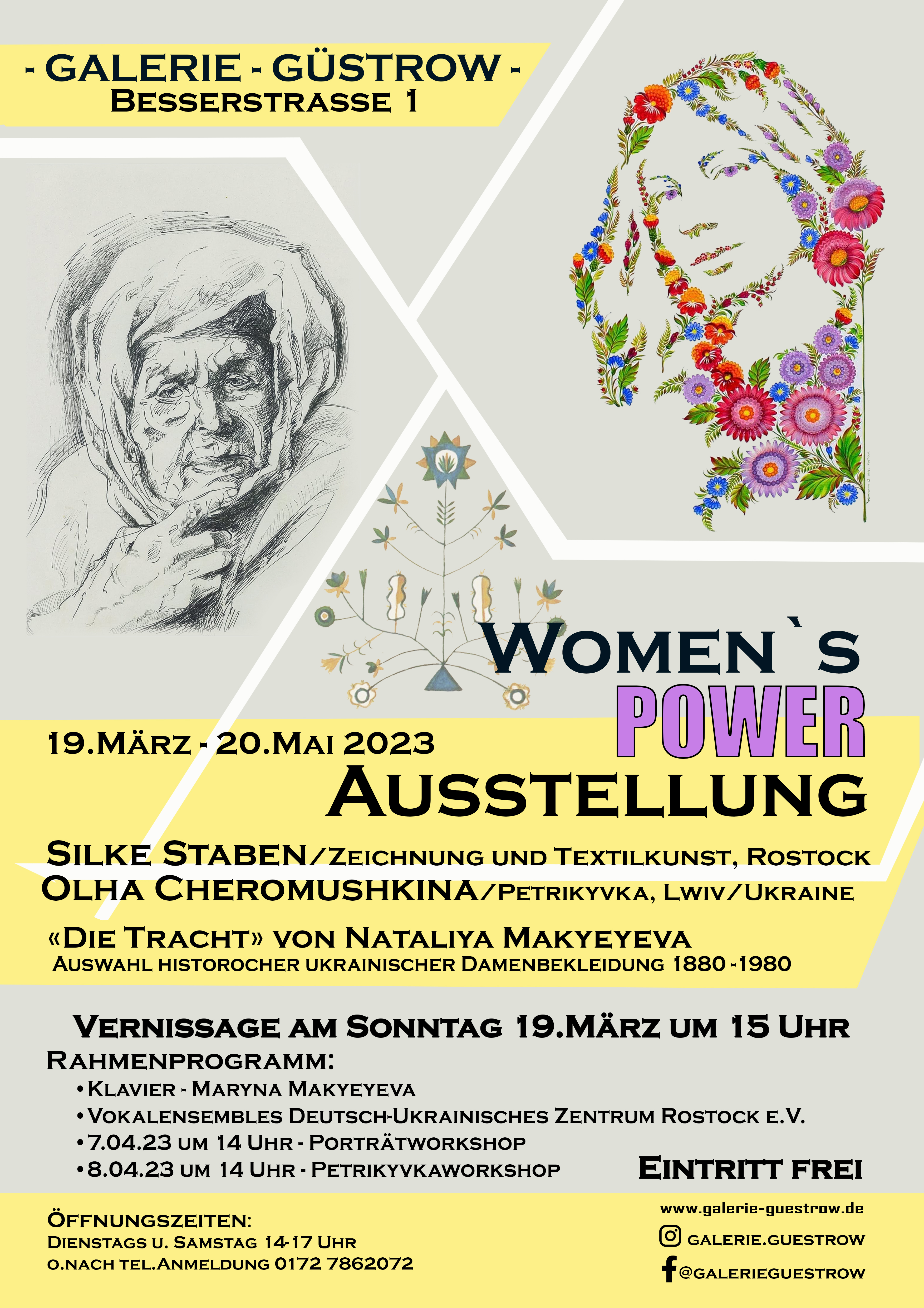 Ausstellung von den Rostocker Künstlerinnen Silke Staben und Olia Cheryomushkina  „Women‘s Power – Жіноча сила“